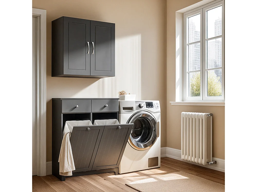 SoBuy Armoire à Linge avec Étagères et Portes, Grise