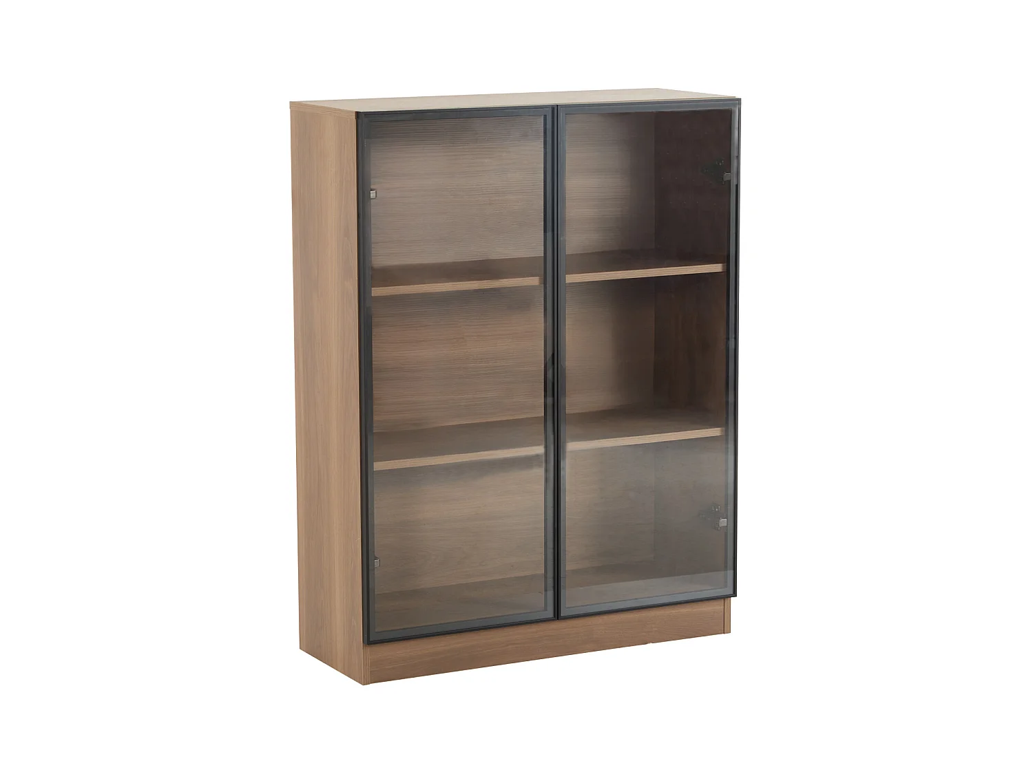 Vitrine en Verre avec LED, Armoire vitrine sur Pied avec 3 étagères, Meuble vitrine, Noyer Naturel