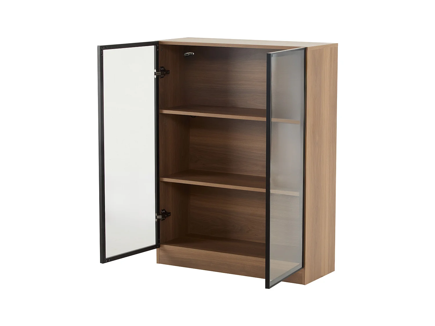 Vitrine en Verre avec LED, Armoire vitrine sur Pied avec 3 étagères, Meuble vitrine, Noyer Naturel