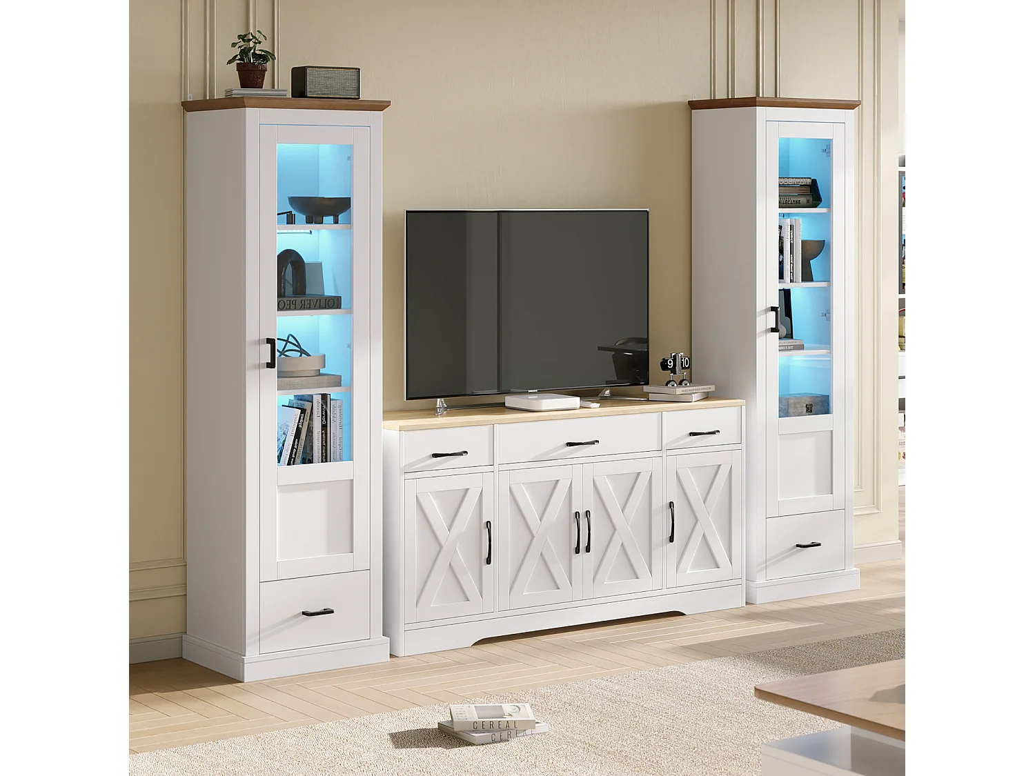 vitrine en Verre, Vitrine LED Blanche Mate, avec USB, Armoire Haute avec tiroir, 50 * 35 * 178 cm