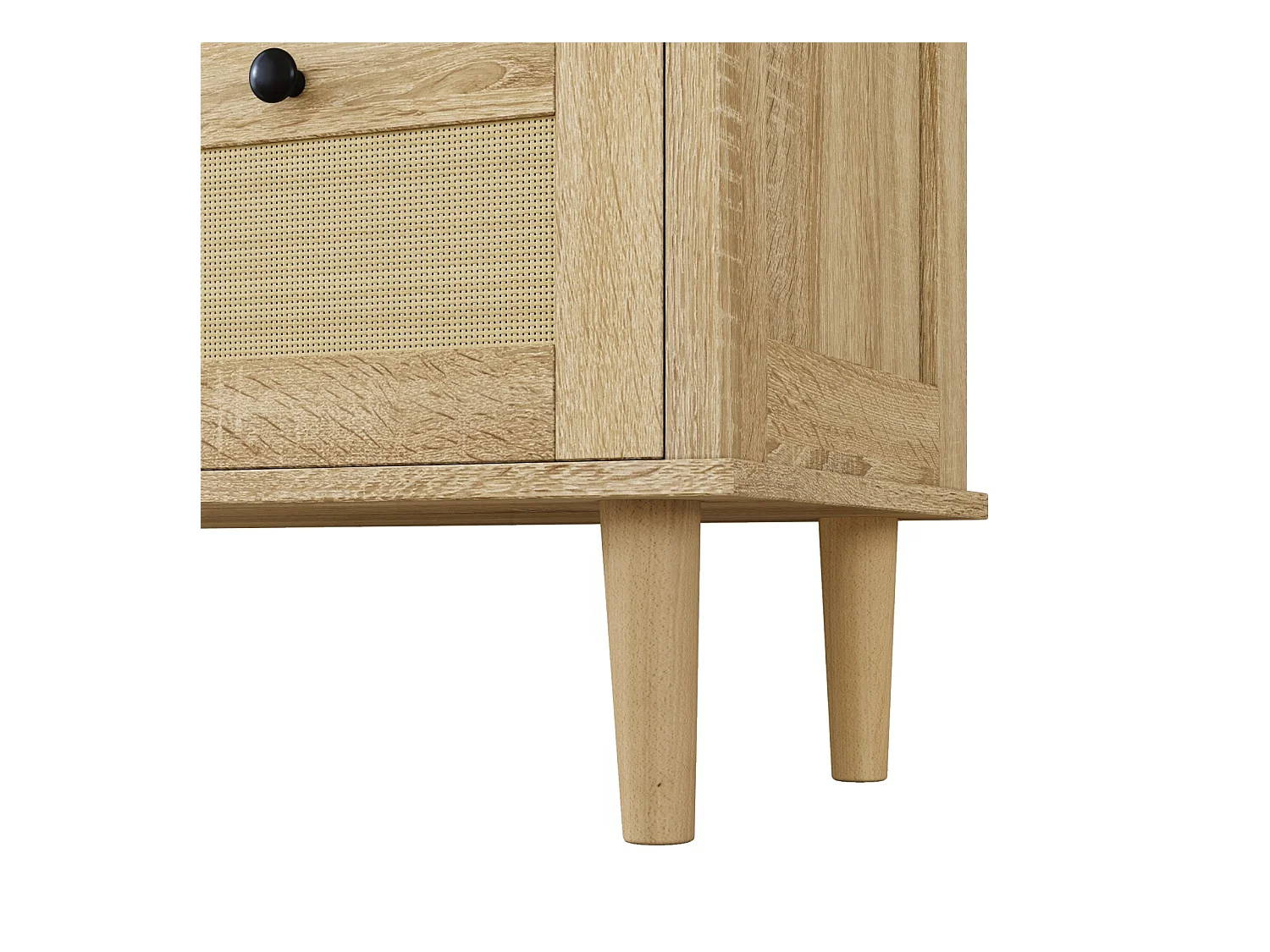 Commode 4 tiroirs avec tiroirs rotin et pieds bois massif, pour chambre à coucher, salon, 80x80x40cm