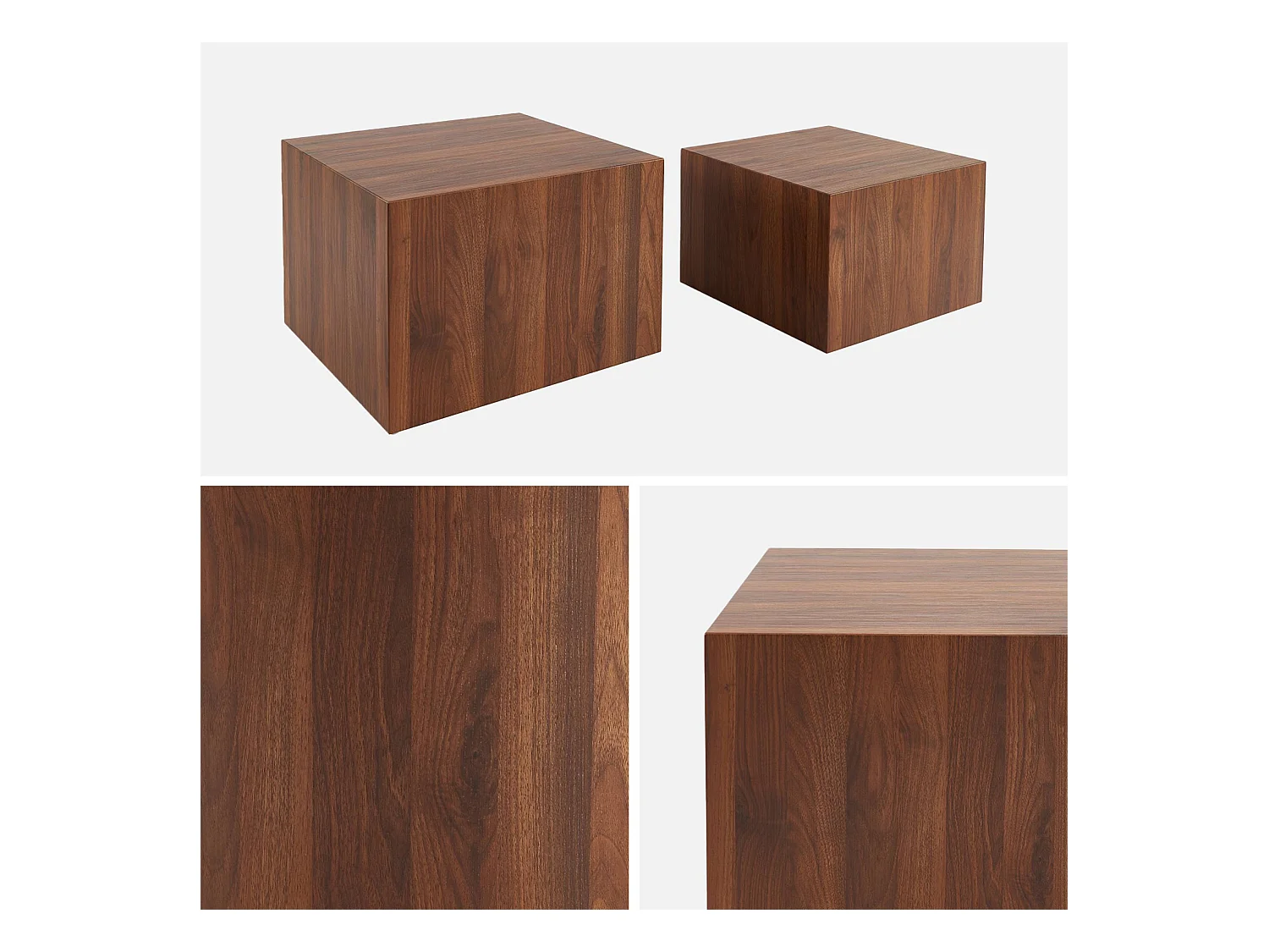 Lot de 2 tables basses rondes effet noyer. Ø58 x H 40cm / Ø50 x H 33cm SYLVA