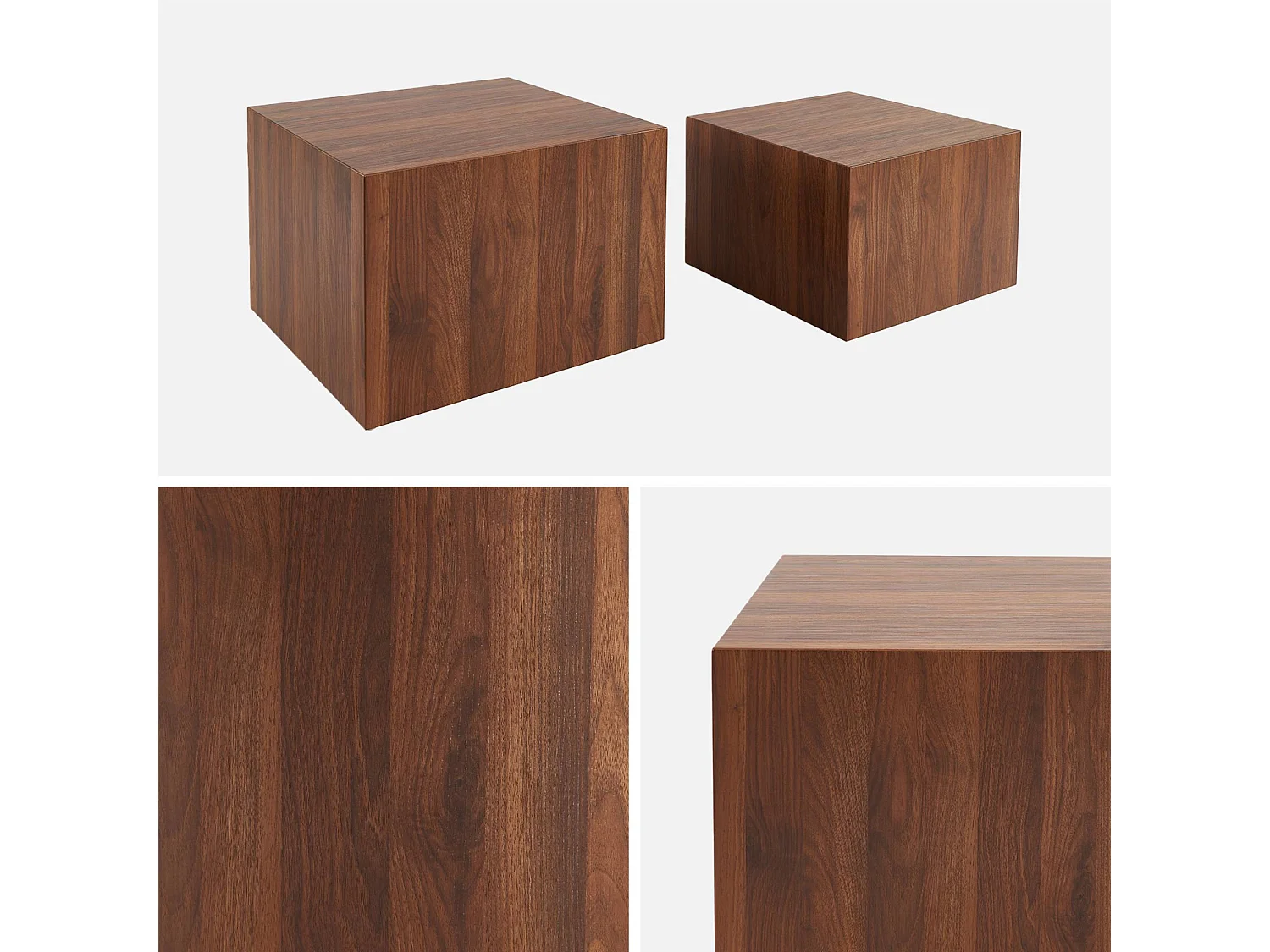 Mesas de centro cuadradas efecto fresno, set de 2 nogal