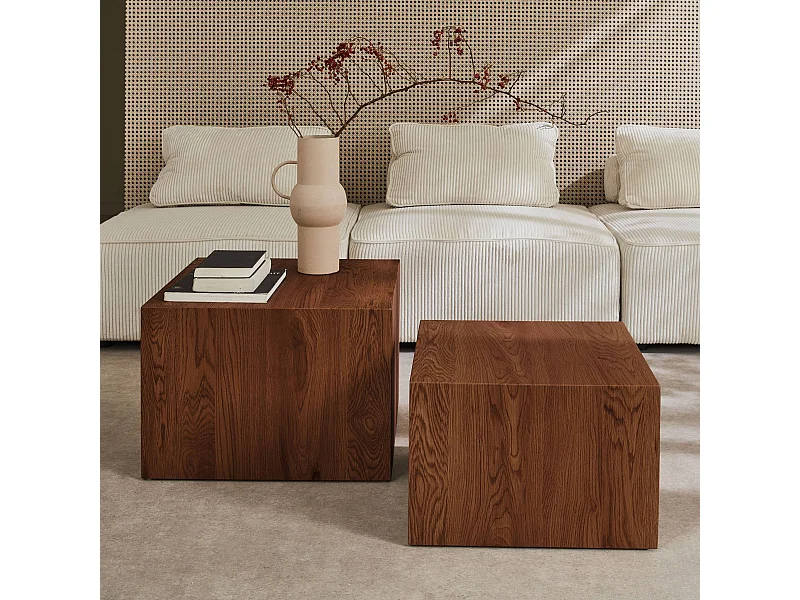 Lot de 2 tables basses rondes effet noyer. Ø58 x H 40cm / Ø50 x H 33cm SYLVA