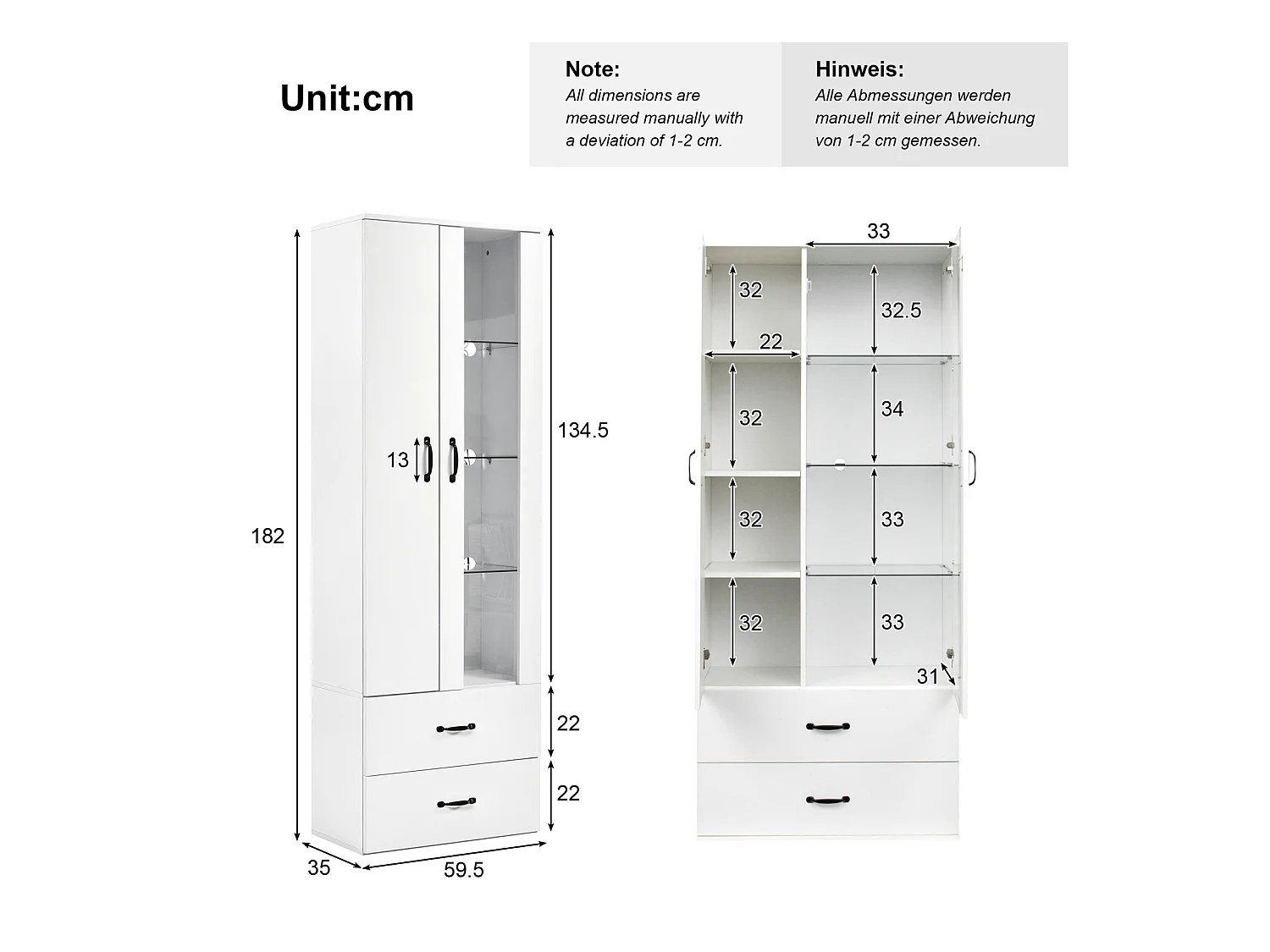 Armário de exposição LED de 16 cores com 2 portas transparentes, buffet iluminado para sala de jantar