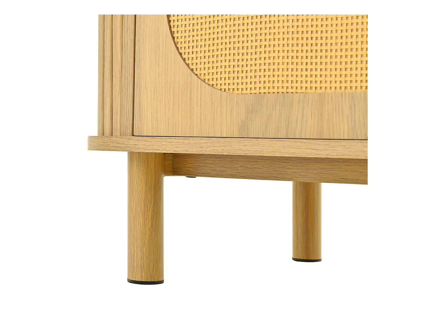 Aparador de ratán con cajones, patas de metal con veta de madera, diseño curvo, 140 x 40 x 80 cm