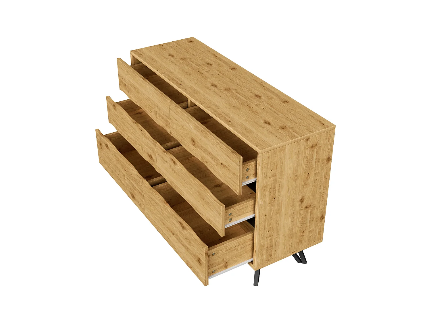 Aparador Moderno com 6 Gavetas - Pés Metálicos, para Sala de Estar e Sala de Jantar - 120x40x75,5 cm