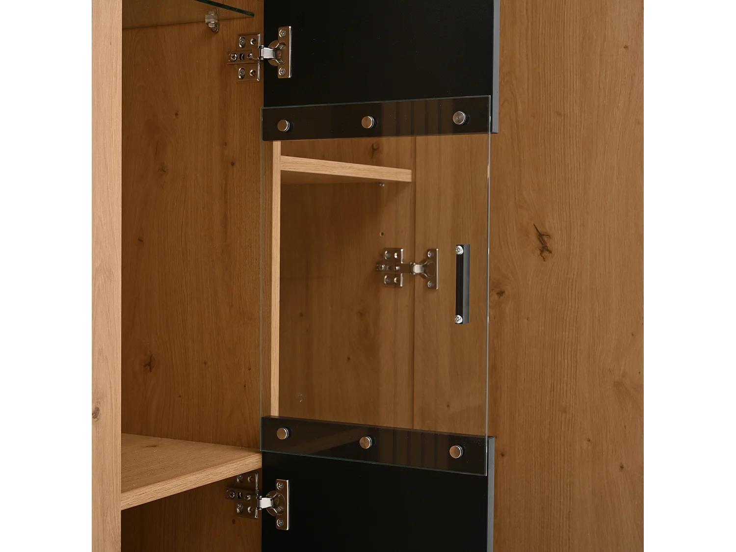 Aparador para sala de estar com 4 portas, LED e prateleiras de vidro, preto - 140 x 35 x 113 cm