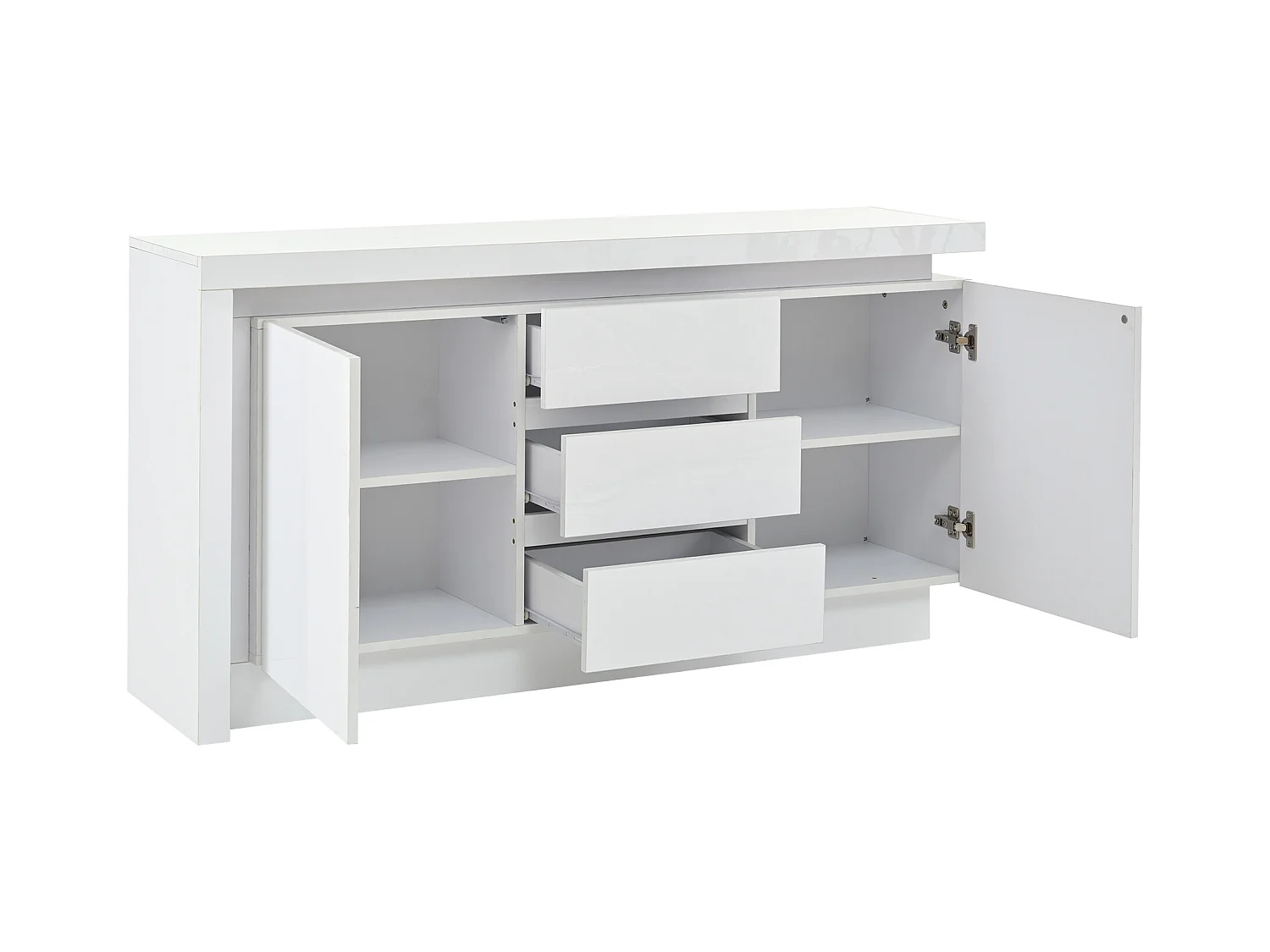 Buffet avec 3 Tiroirs Et 2 Portes, avec Éclairage LED, sans Poignées, 140 X 35 X 72,5 cm - Blanc