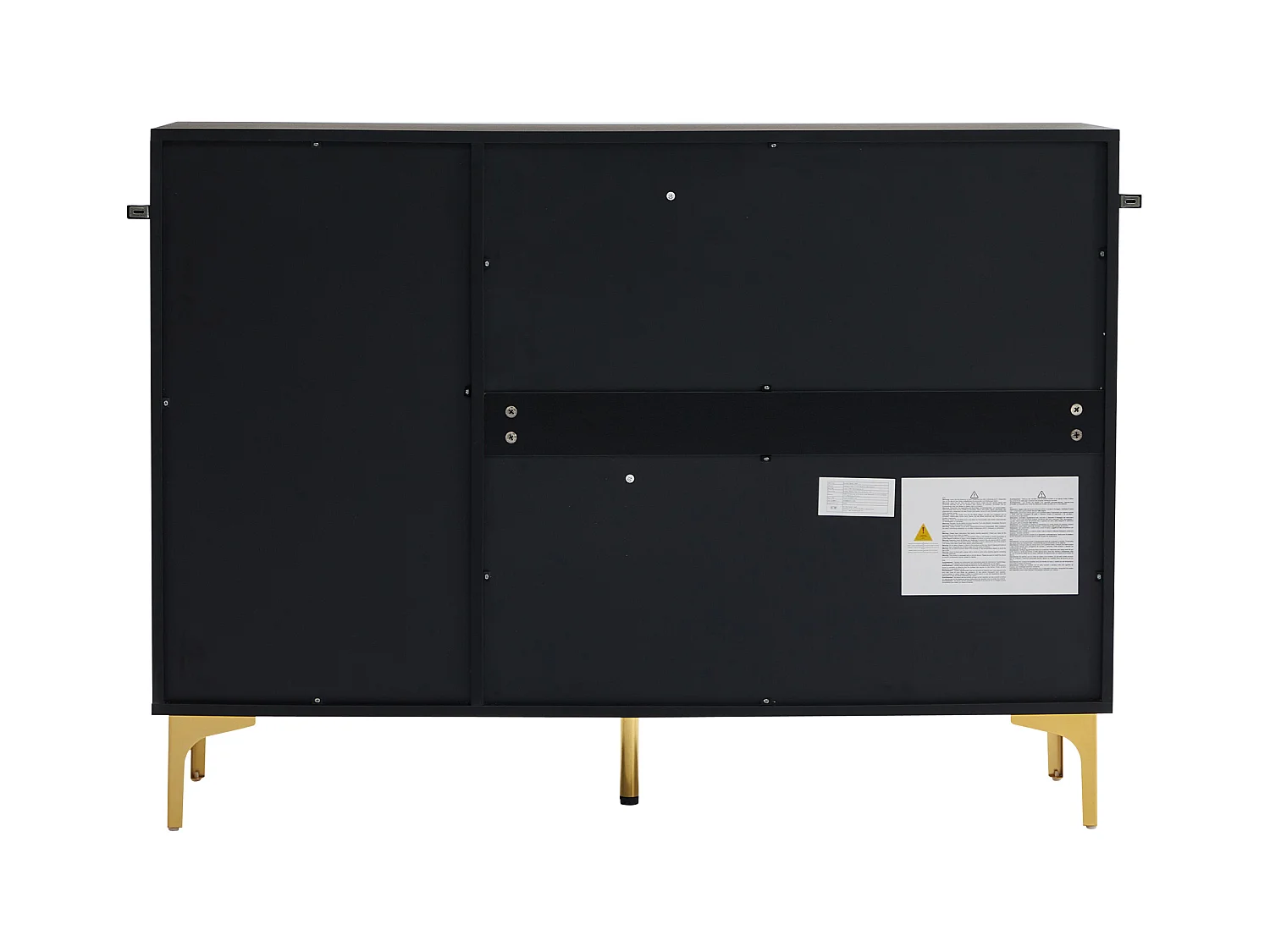 Buffet 120 x 40 x 88 cm, blanc et noir, avec poignées, portes à rayures, pour salon, salle à manger