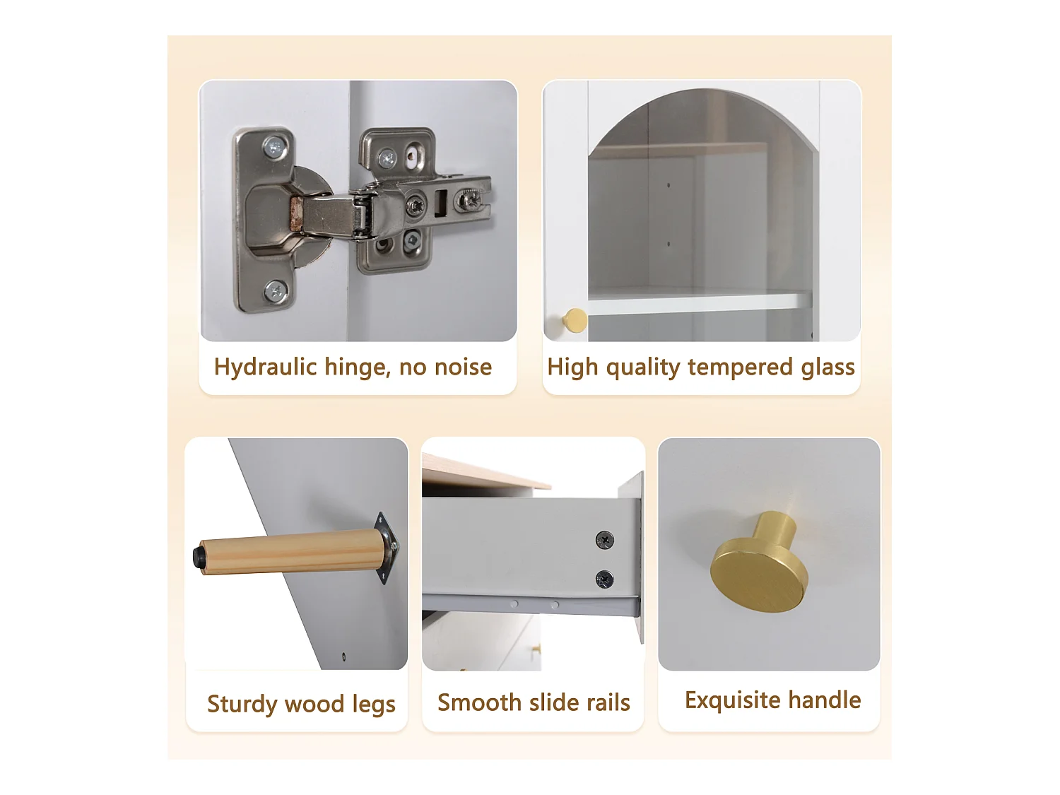 Aparador branco com 4 gavetas e portas, pés de madeira maciça, aparador para sala de estar, 120 x 40 x 77,5 cm