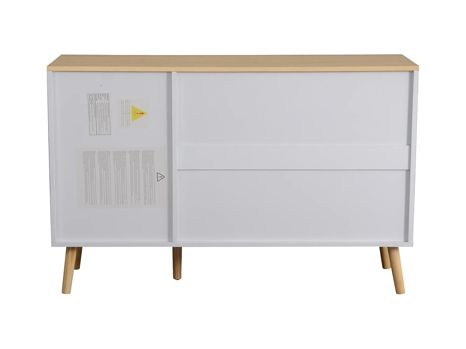 Aparador branco com 4 gavetas e portas, pés de madeira maciça, aparador para sala de estar, 120 x 40 x 77,5 cm