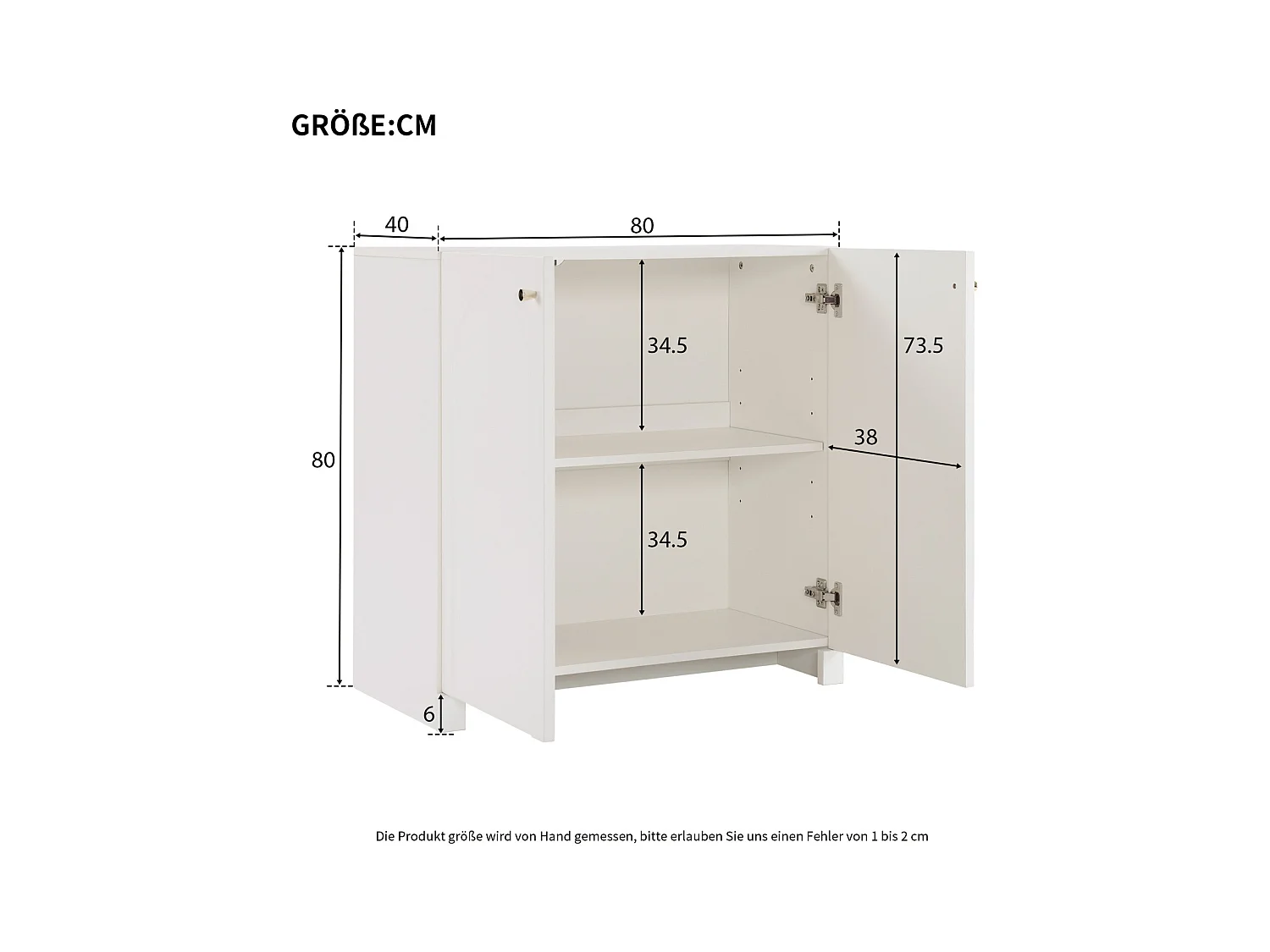 Buffet Meuble de Rangement 80 x 40 x 80 cm, Armoire Meuble Salon avec 2 Portes, Blanc Crème