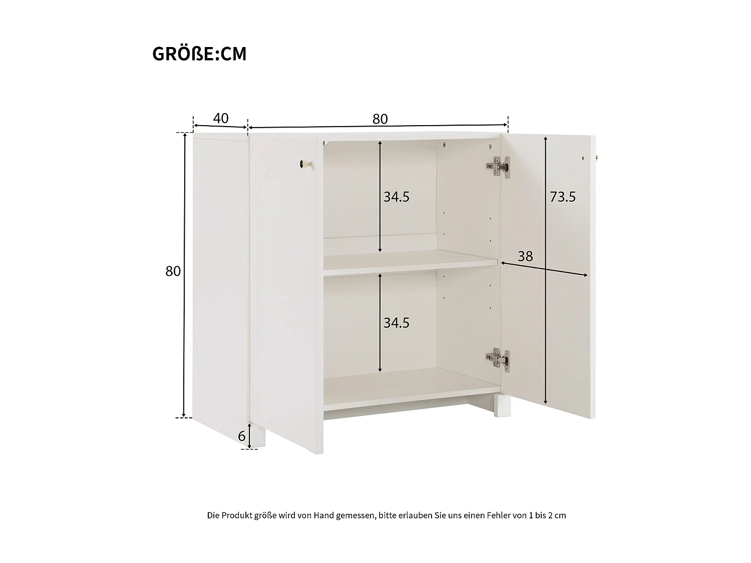 Buffet Meuble de Rangement 80 x 40 x 80 cm, Armoire Meuble Salon avec 2 Portes, Blanc Crème