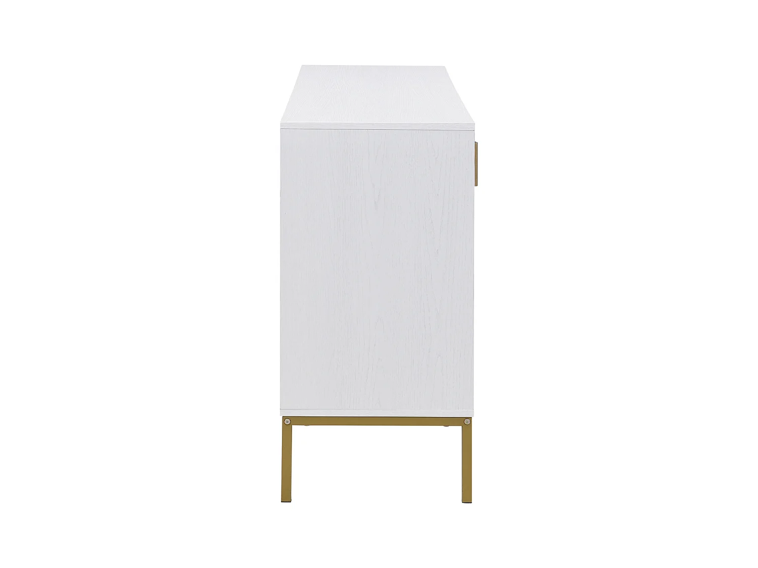 Aparador moderno de 4 puertas en blanco y dorado - MDF, patas de metal, para salón y comedor