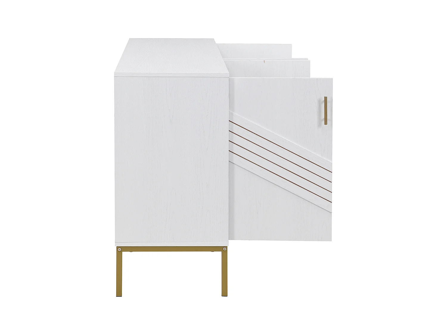 Aparador moderno de 4 puertas en blanco y dorado - MDF, patas de metal, para salón y comedor