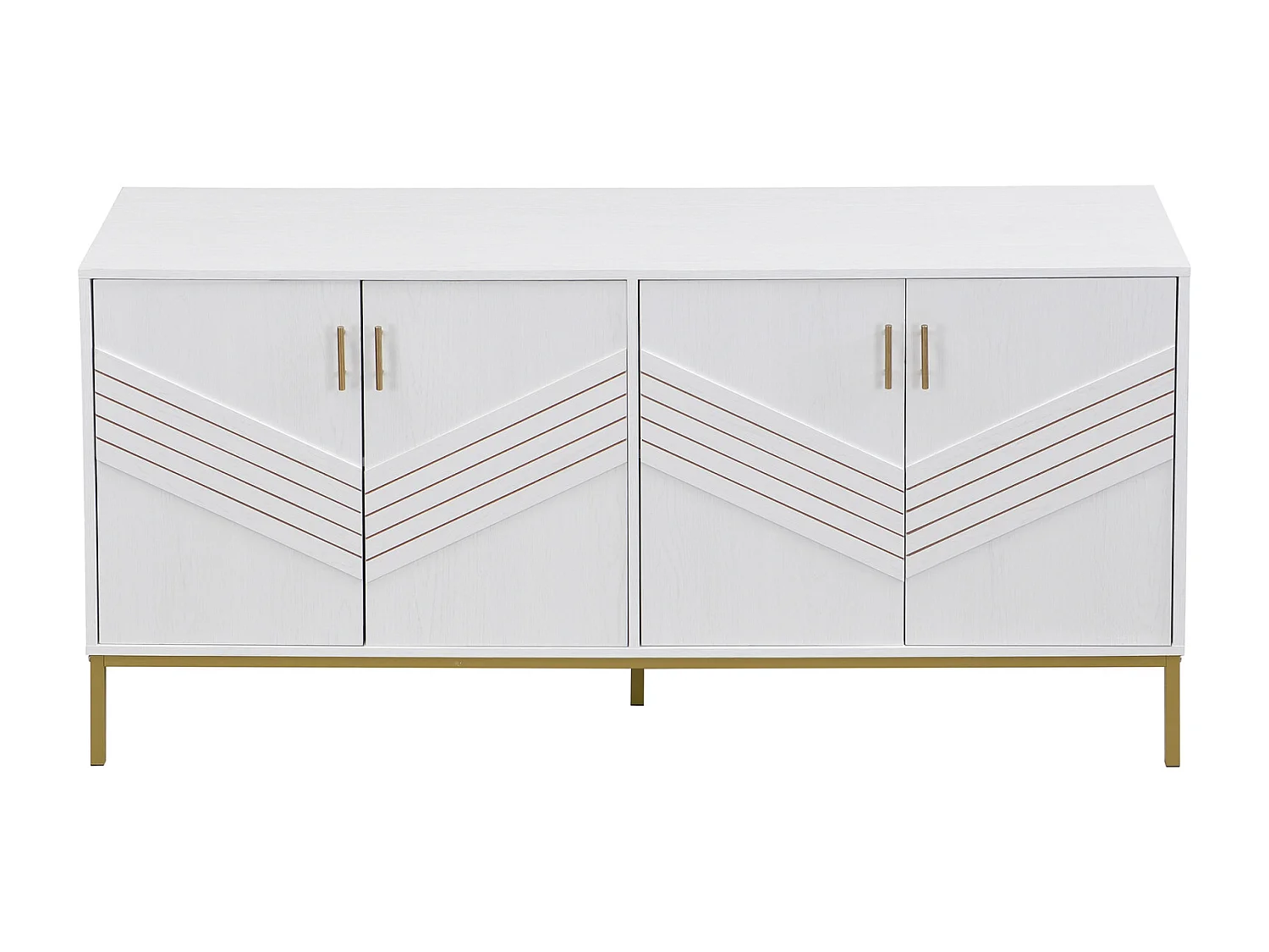 Buffet moderne 4 portes en blanc et or – MDF, pieds métalliques, pour salon et salle à manger