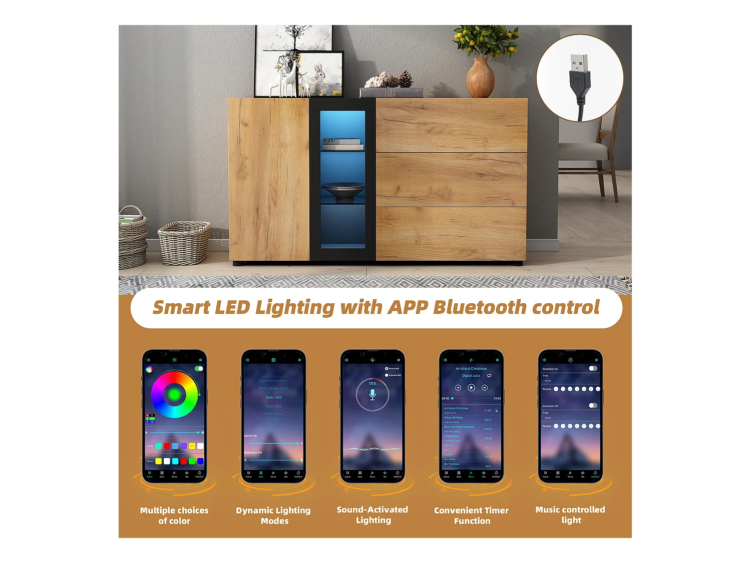 Buffet à crédence avec 3 tiroirs, Table avec Verre, 140x40x80cm,  Armoire pour Entrée, Cuisine, bois