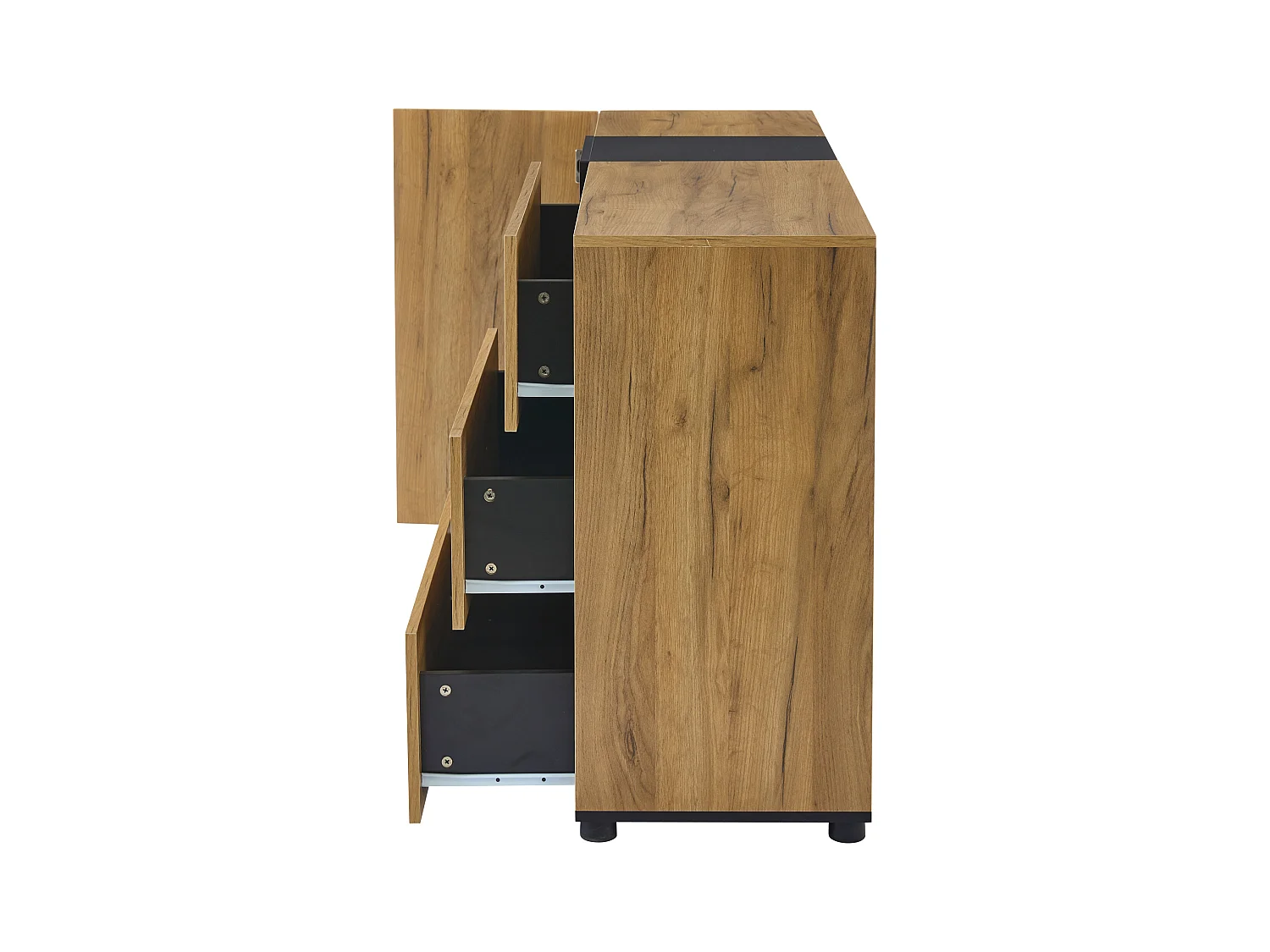 Buffet à crédence avec 3 tiroirs, Table avec Verre, 140x40x80cm,  Armoire pour Entrée, Cuisine, bois