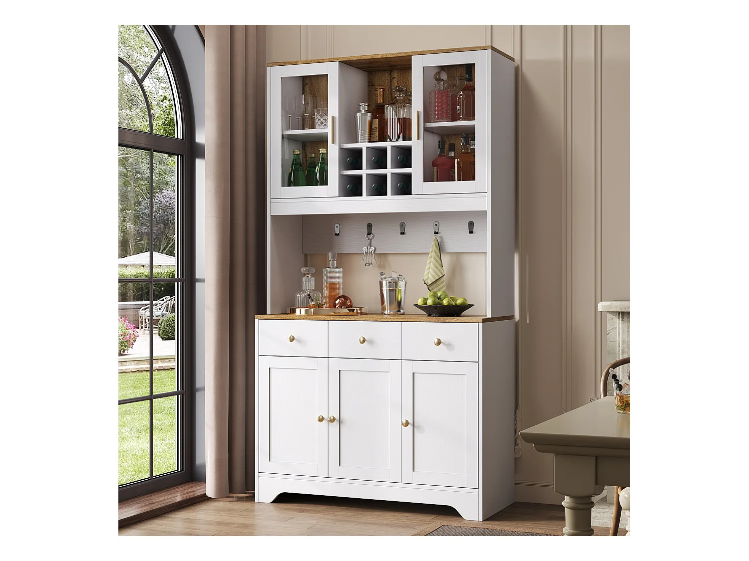 Aparador alto de madera blanca, 94,5 x 30 x 175,5 cm, diseño moderno para salón y comedor