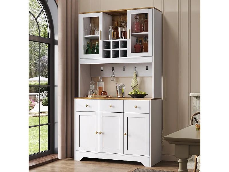 Buffet haut en bois blanc, 94,5 x 30 x 175,5 cm, design moderne pour salon et salle à manger