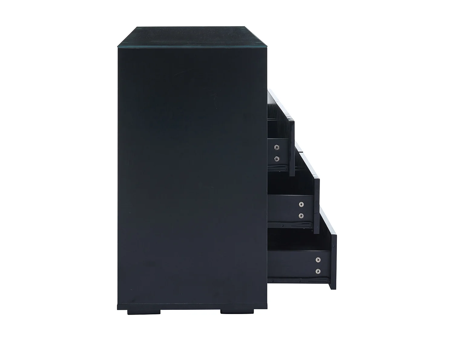 Aparador de 6 cajones con LED y cubierta de vidrio templado para sala de estar y comedor, color negro