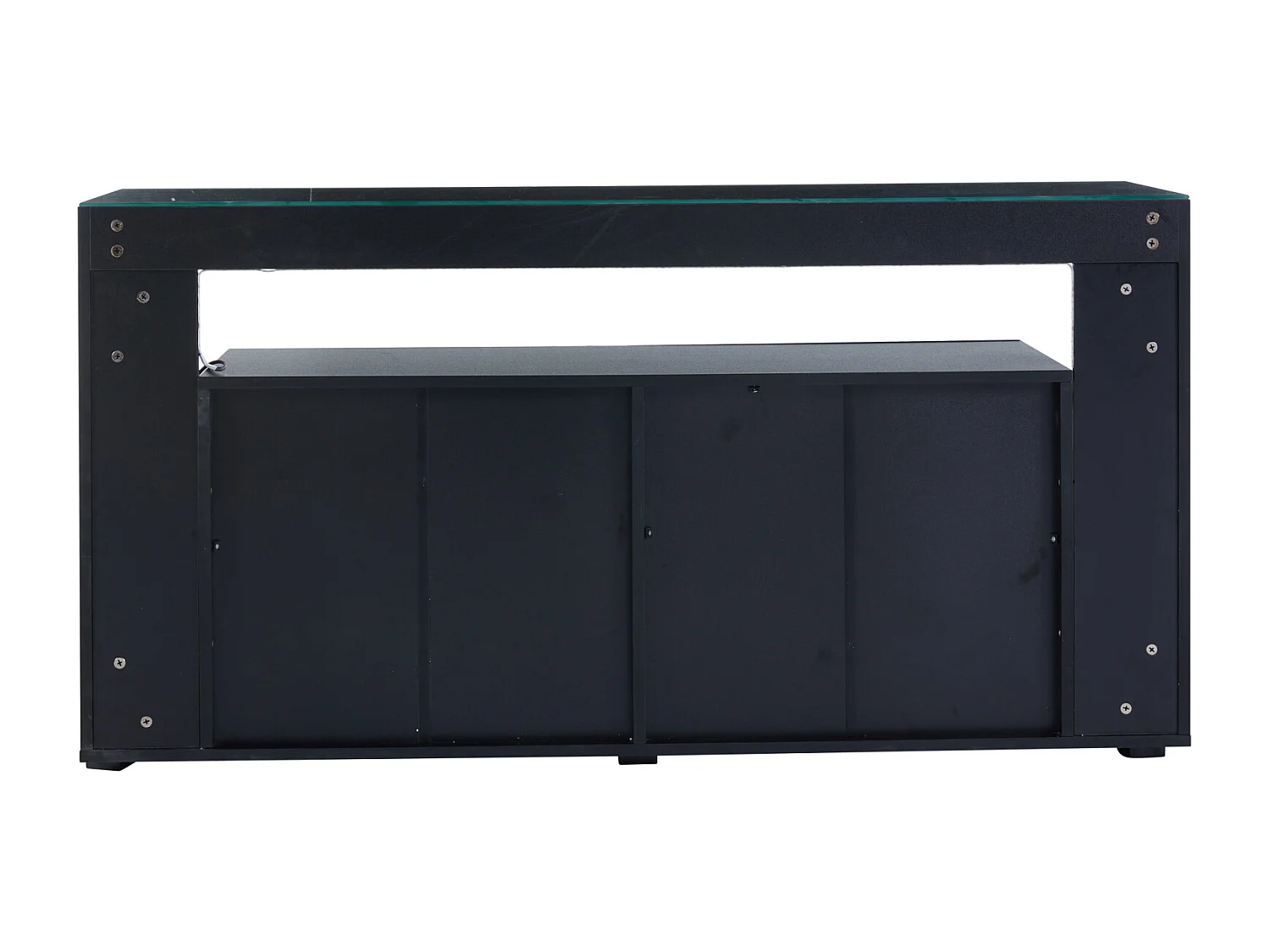 Aparador de 6 cajones con LED y cubierta de vidrio templado para sala de estar y comedor, color negro