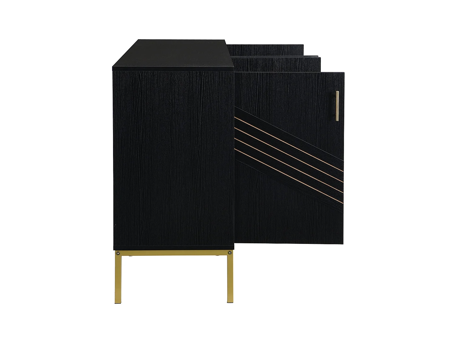 Aparador moderno de 4 portas em preto e dourado - MDF, pés de metal, para sala de estar e sala de jantar