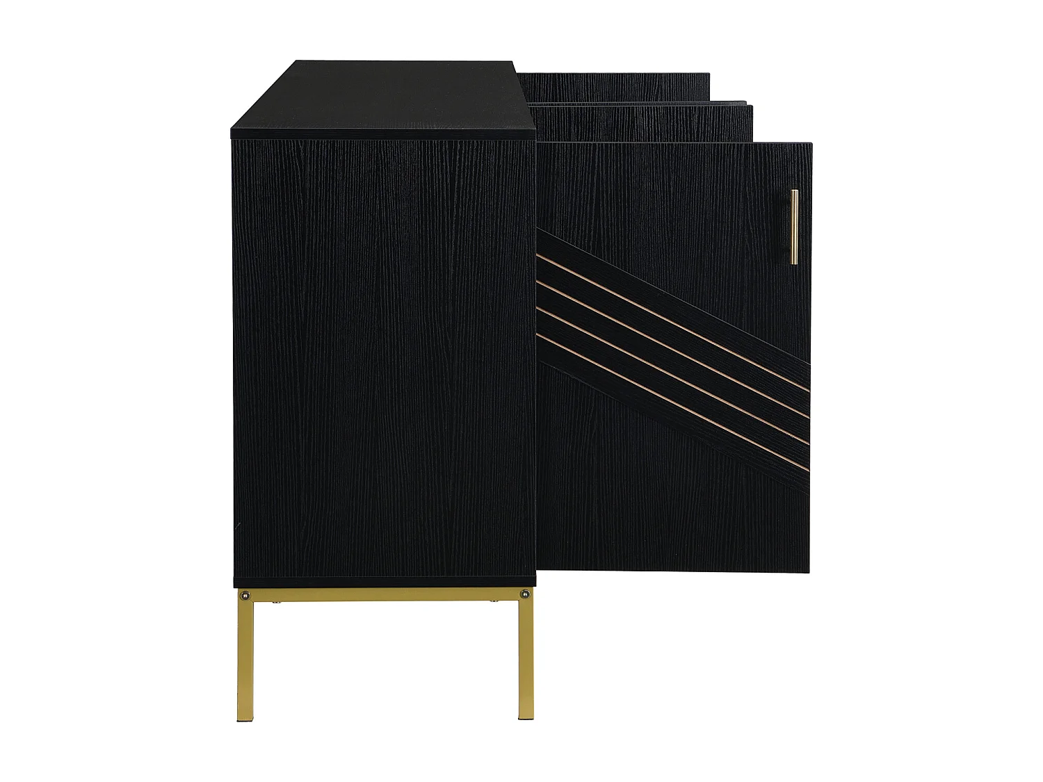 Aparador moderno de 4 portas em preto e dourado - MDF, pés de metal, para sala de estar e sala de jantar