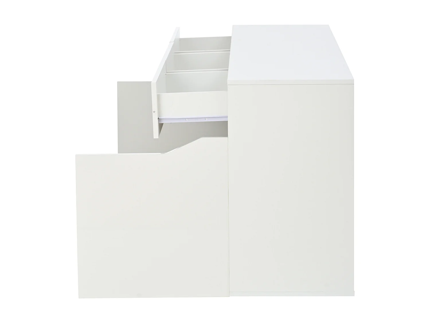 Buffet 140 x 40 x 70 cm, avec 4 tiroirs et 2 portes, LED, pour salon, salle à manger, blanc
