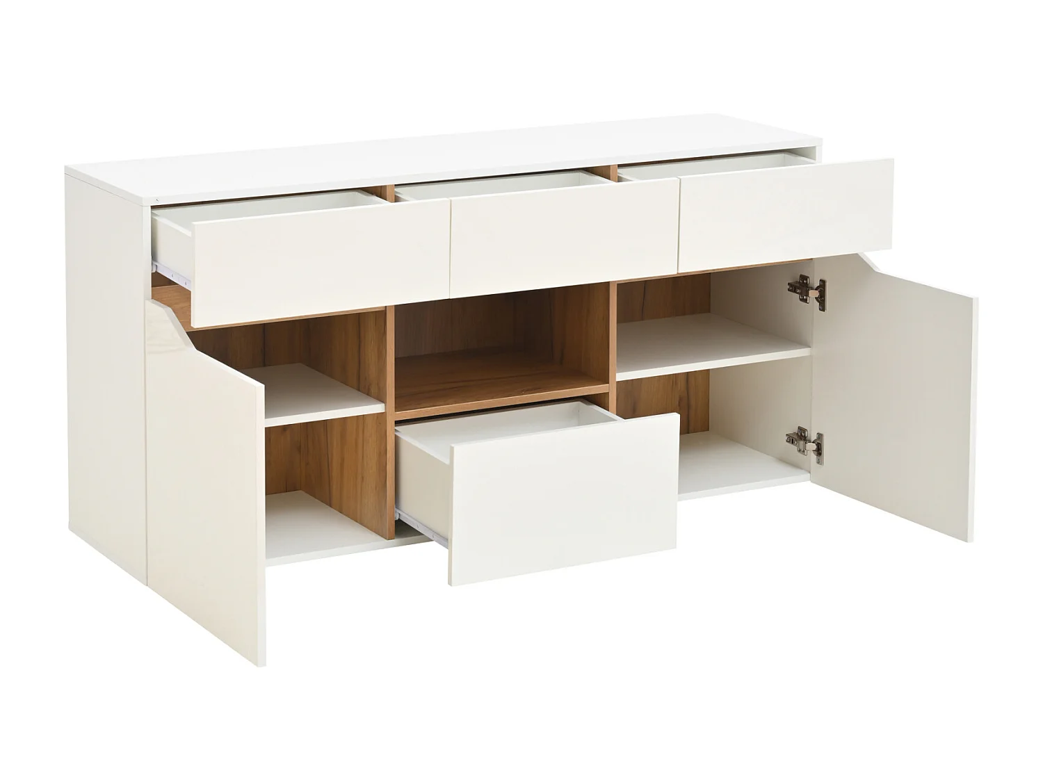 Buffet 140 x 40 x 70 cm, avec 4 tiroirs et 2 portes, LED, pour salon, salle à manger, blanc