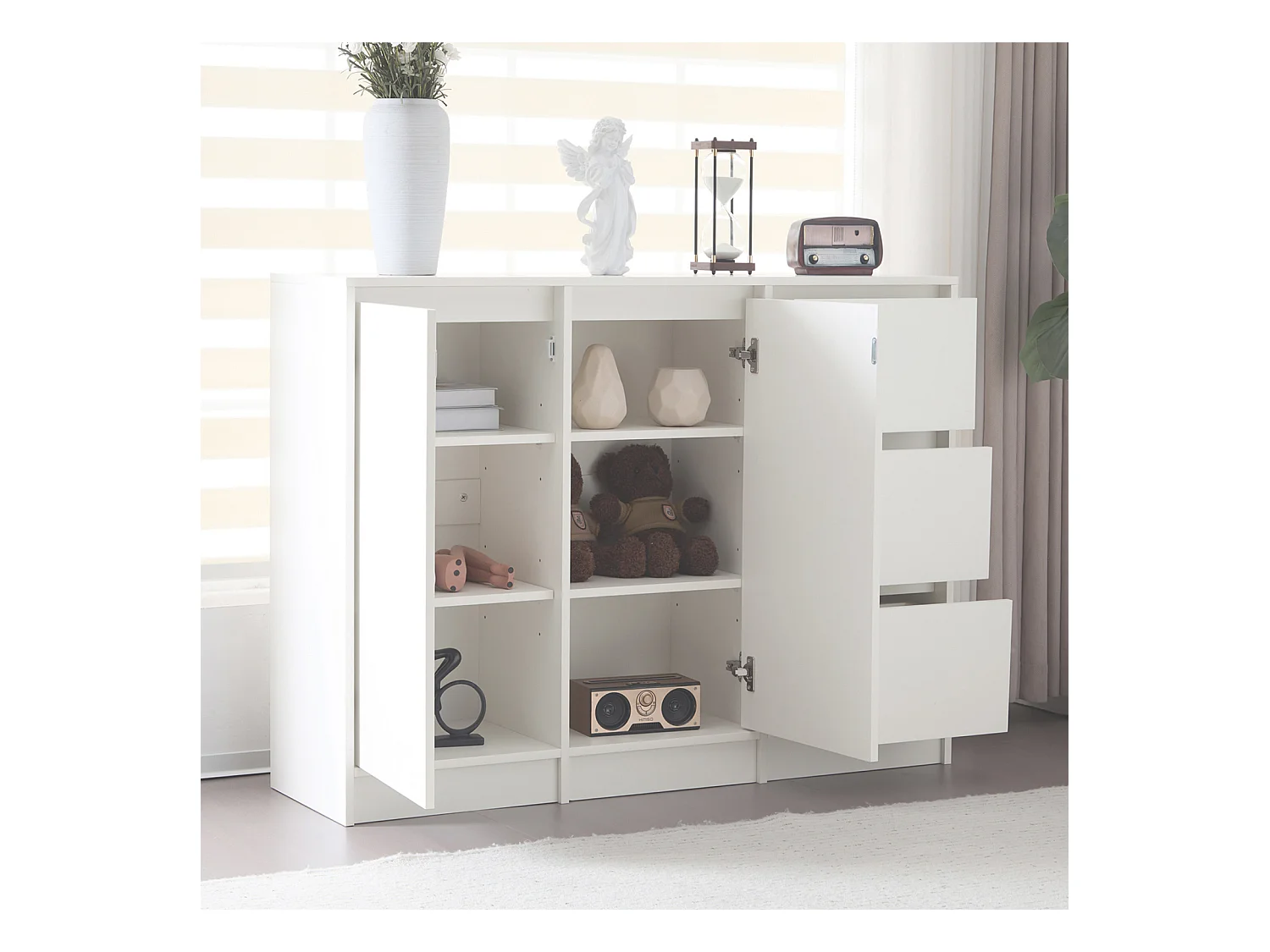 Aparador com 2 portas, 3 gavetas, armário de arrumação para sala de jantar, sala de estar, 120x90x35cm, branco