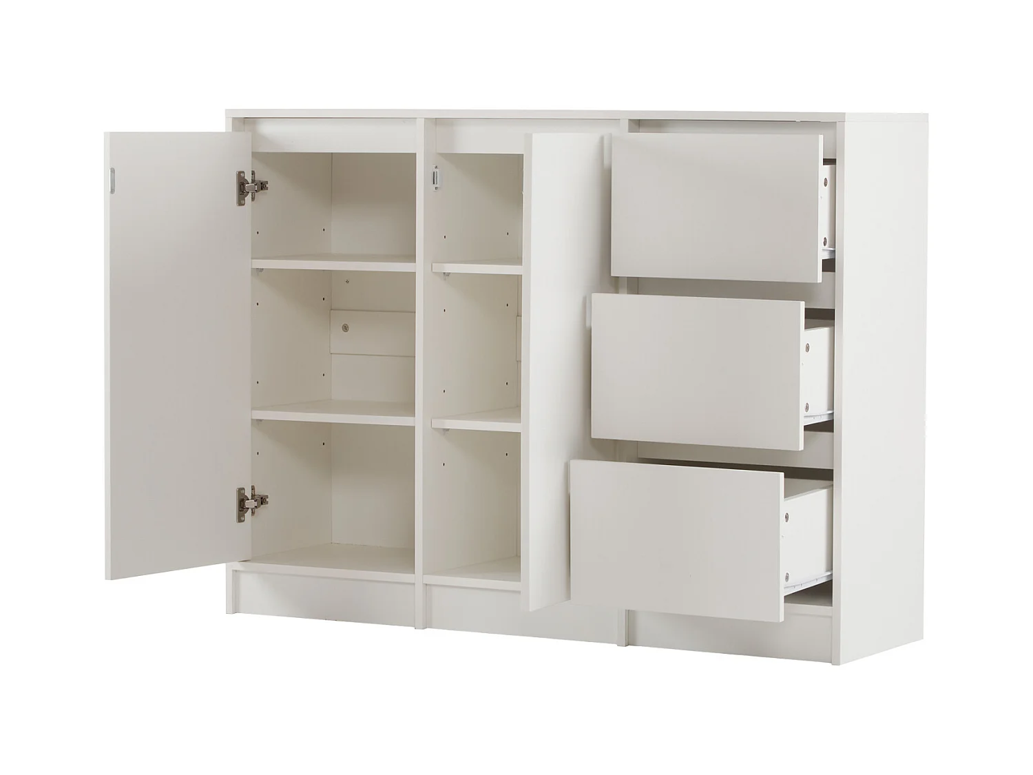 Aparador com 2 portas, 3 gavetas, armário de arrumação para sala de jantar, sala de estar, 120x90x35cm, branco