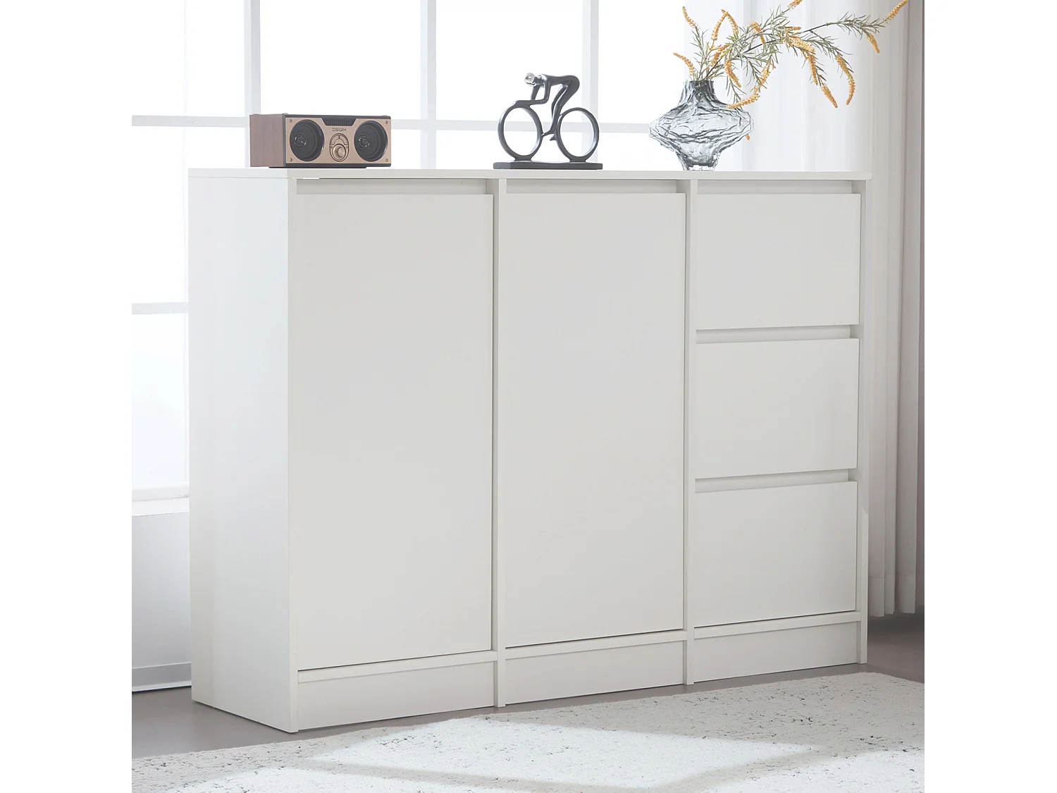 Aparador con 2 puertas, 3 cajones, mueble de almacenaje para comedor, salón, 120x90x35cm, color blanco