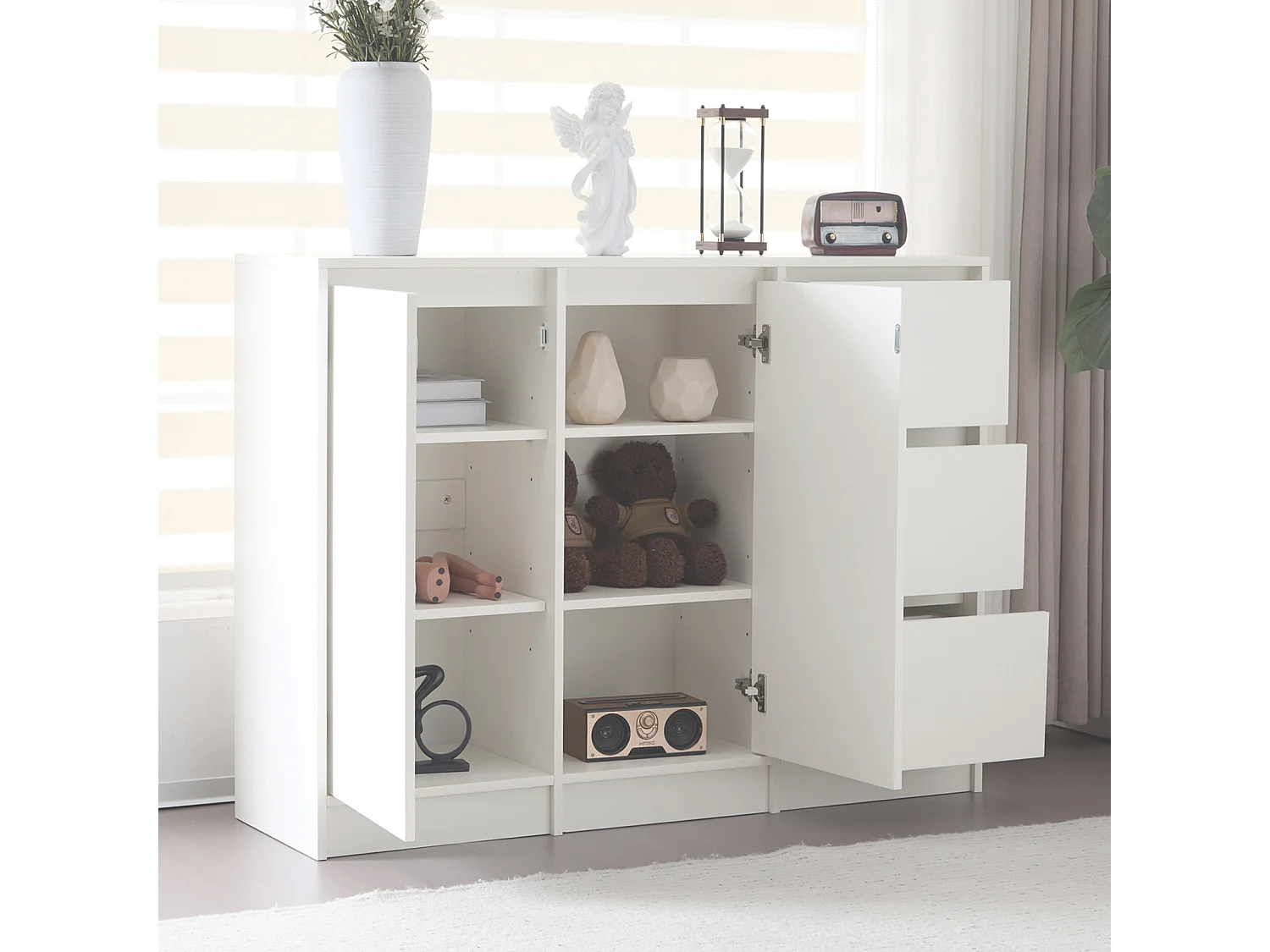 Aparador con 2 puertas, 3 cajones, mueble de almacenaje para comedor, salón, 120x90x35cm, color blanco