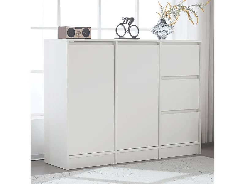 Buffet avec 2 portes, 3 tiroirs, armoire de rangement pour salle à manger, salon, 120x90x35cm, blanc