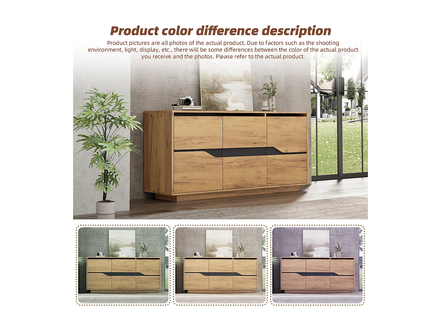 Aparador de salón con 3 puertas, mueble comedor multiusos, almacenaje de madera, 140 x 40 x 76 cm