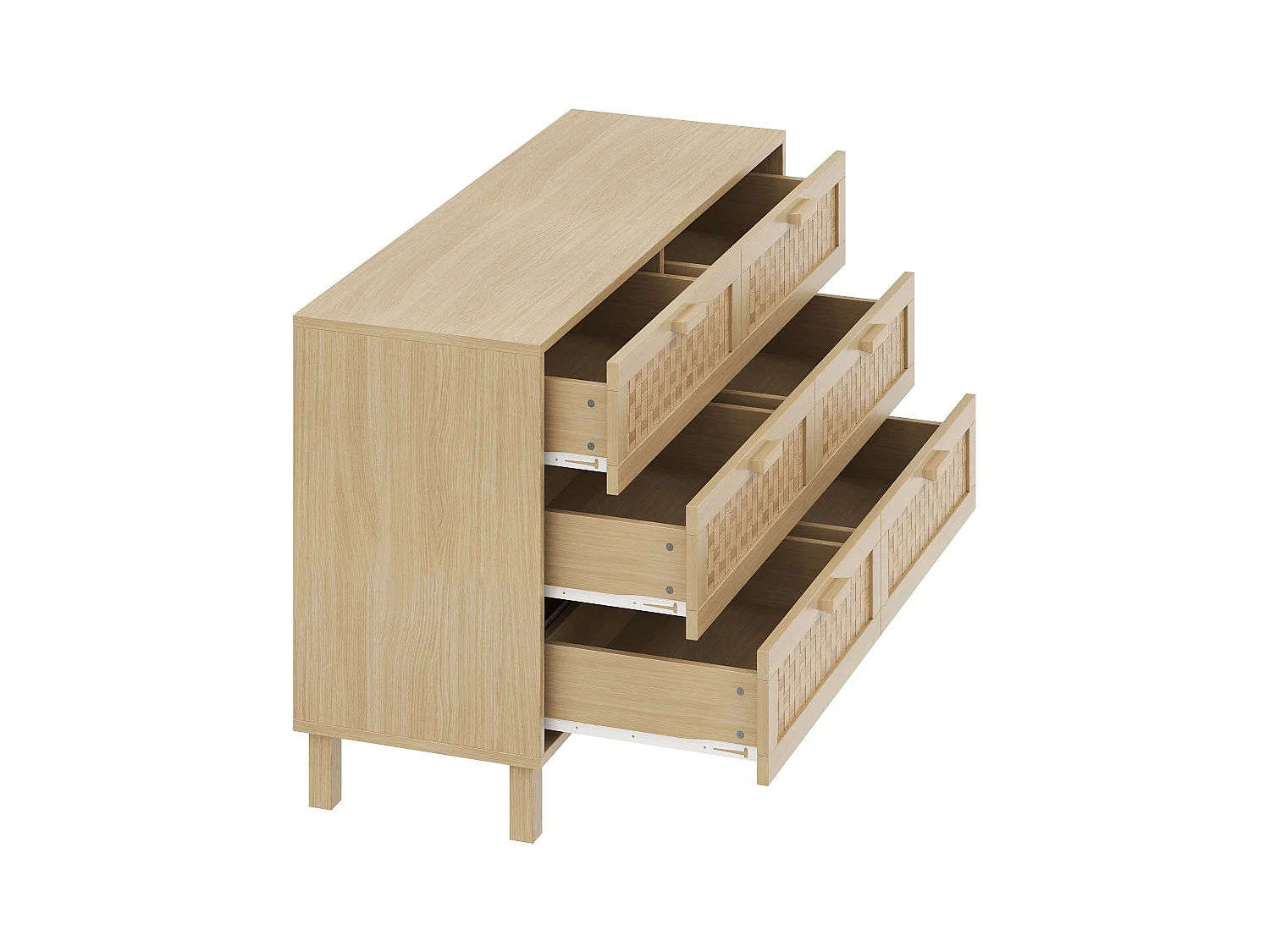 Aparador de madera con 6 cajones de ratán, ideal para salón, dormitorio y comedor, 120 x 75 x 40 cm