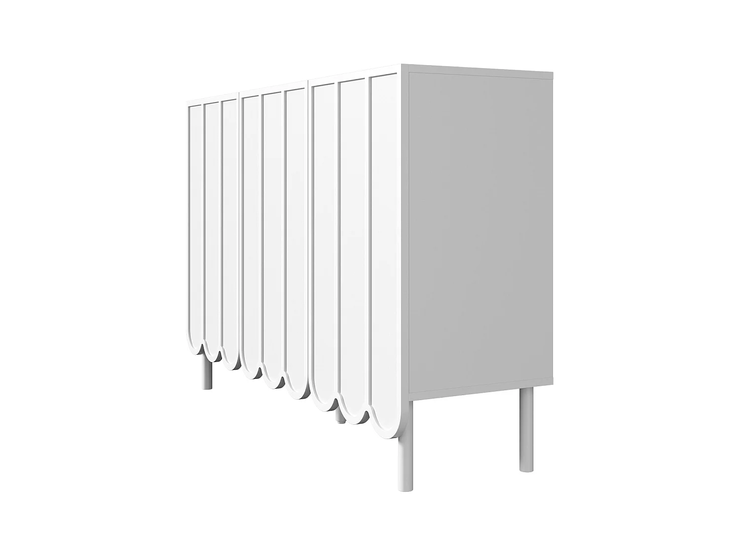 Aparador moderno de madera con puertas onduladas (120 x 35 x 80 cm) para salón, recibidor y comedor, color blanco.