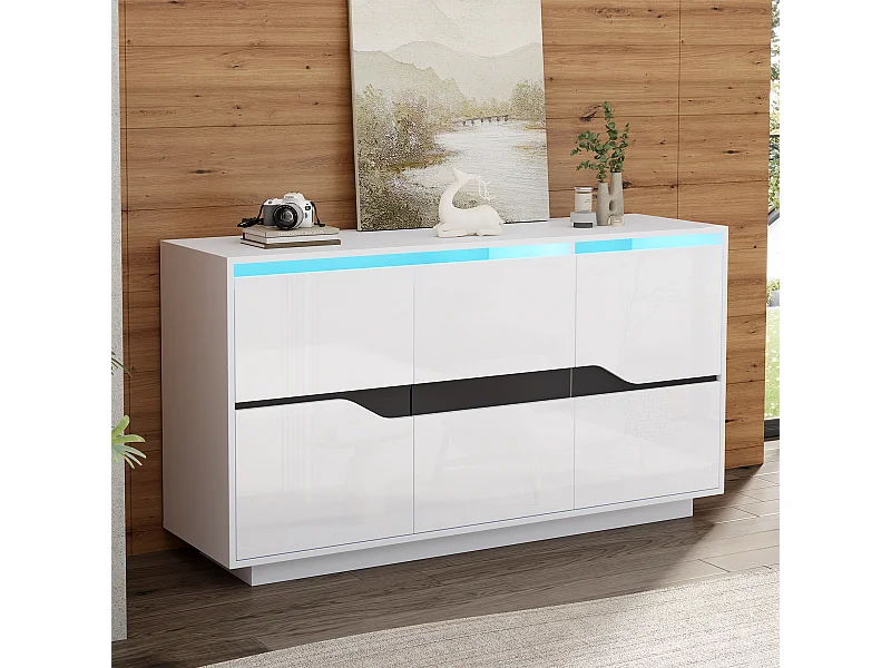 Aparador de salón con 3 puertas, mueble de comedor multiusos, almacenaje blanco, 140 x 40 x 76 cm