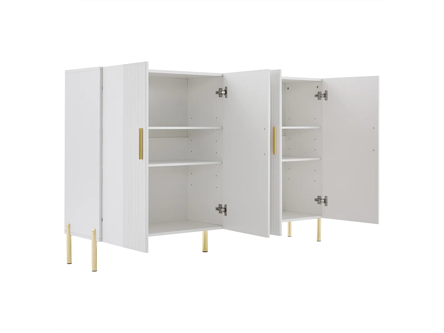 Aparador de quarto com 4 portas, armário de cozinha com decoração dourada, 160x36x100cm, branco