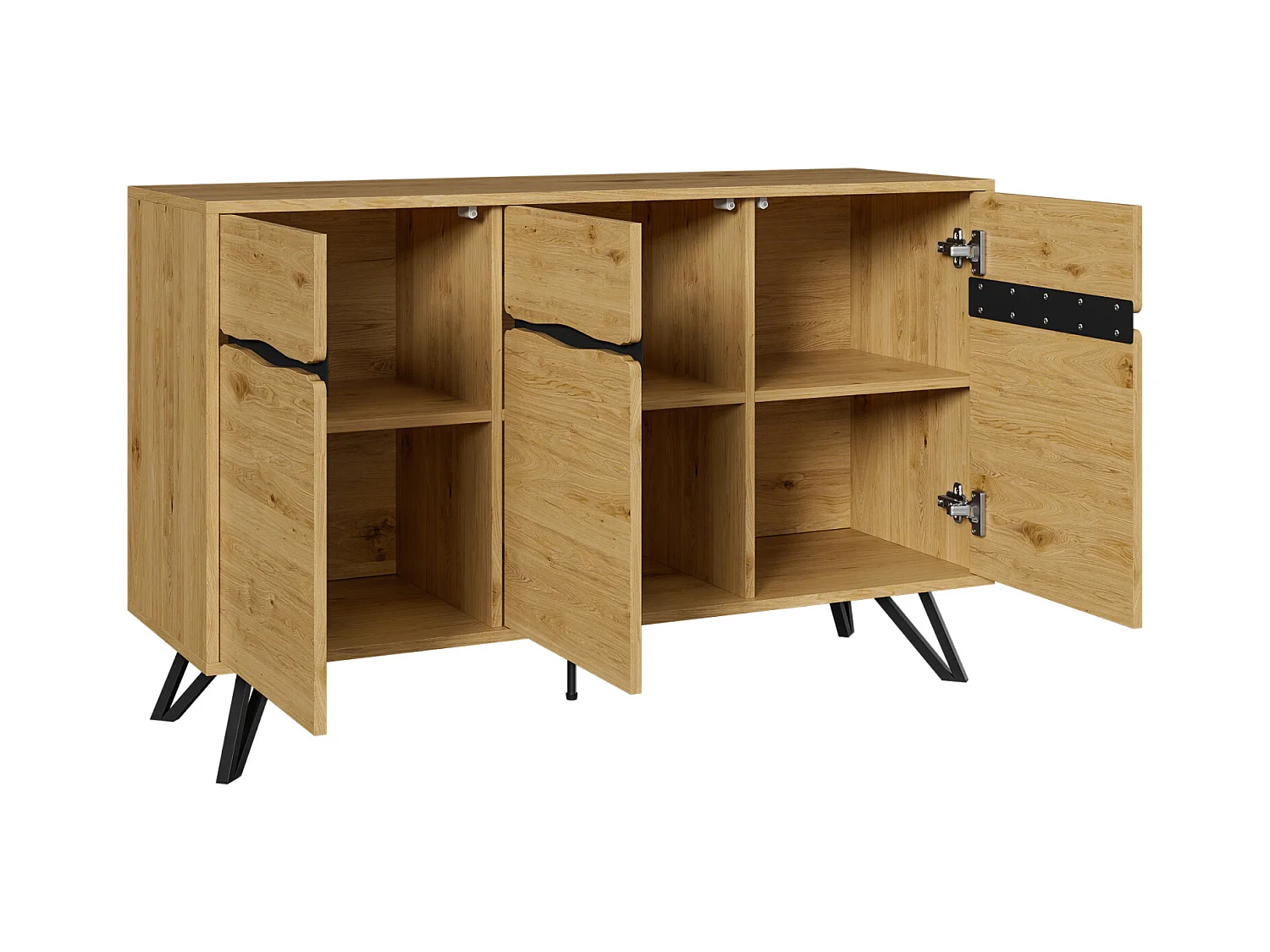 Aparador de 3 puertas con patas de metal, para dormitorio, salón, 140 x 40 x 75,5 cm, Madera