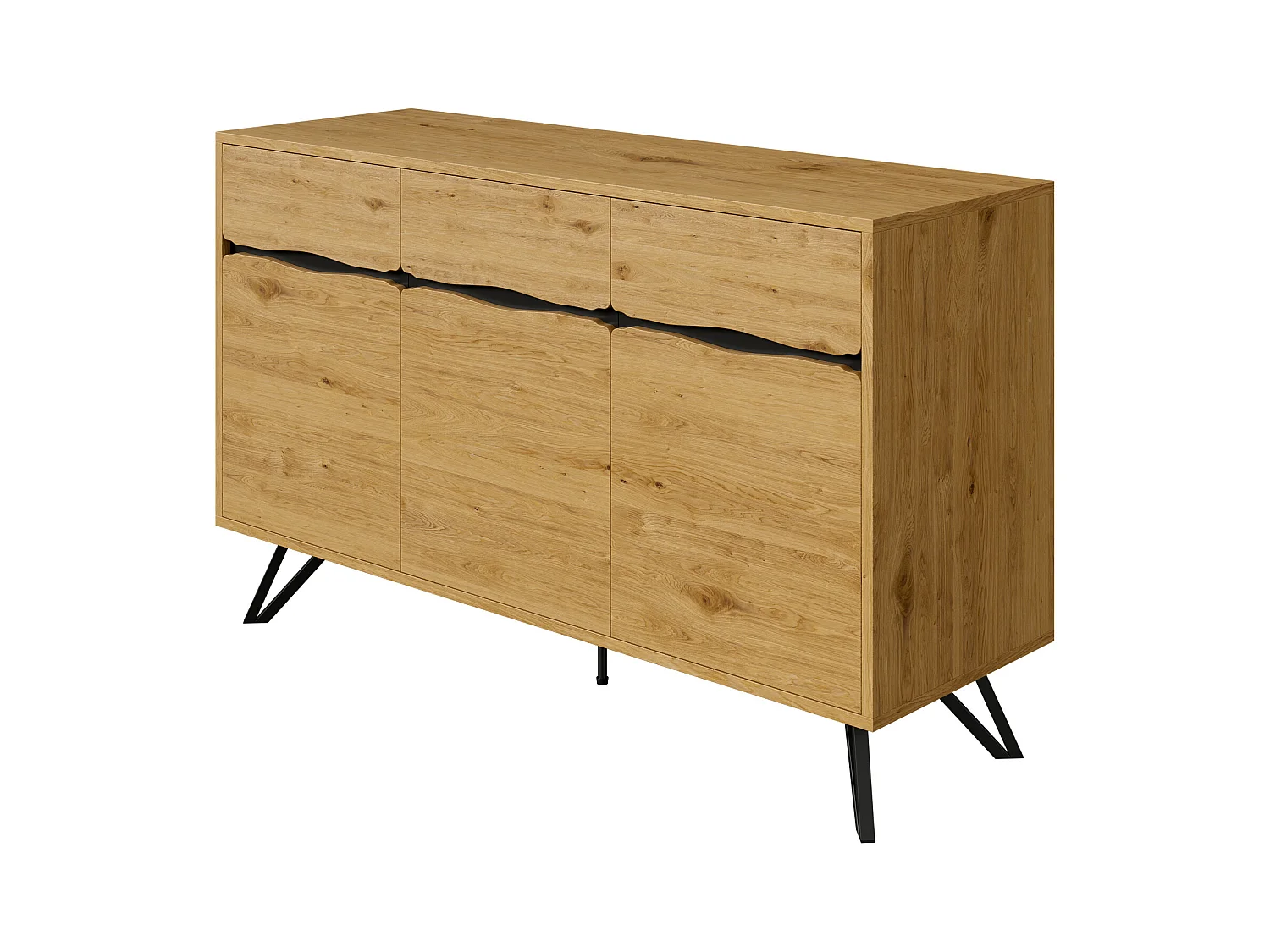 Aparador de 3 puertas con patas de metal, para dormitorio, salón, 140 x 40 x 75,5 cm, Madera