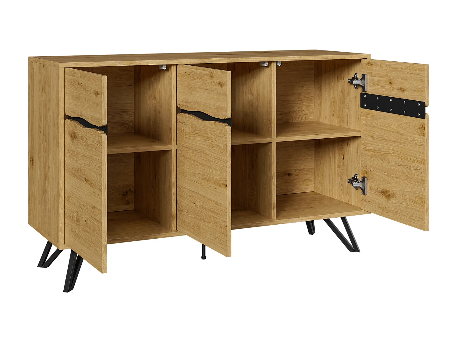 Aparador de 3 puertas con patas de metal, para dormitorio, salón, 140 x 40 x 75,5 cm, Madera