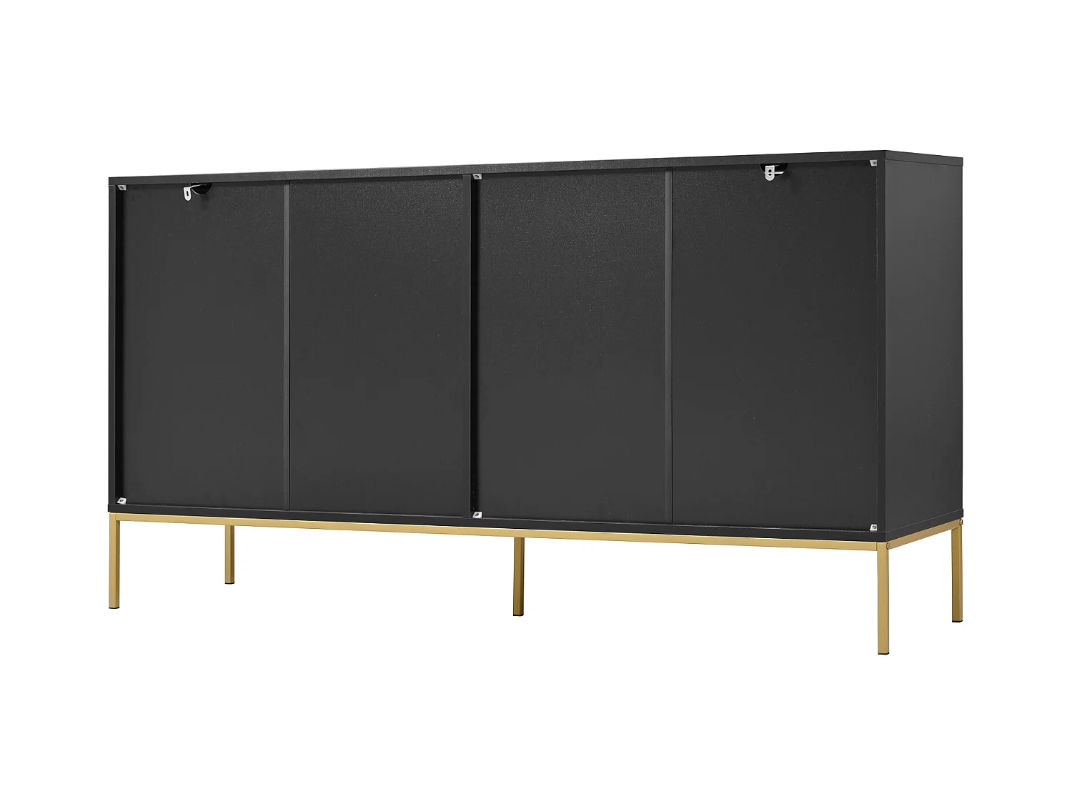 Aparador 150 x 40 x 80 cm com puxadores e pés em metal dourado para sala de estar e sala de jantar Preto
