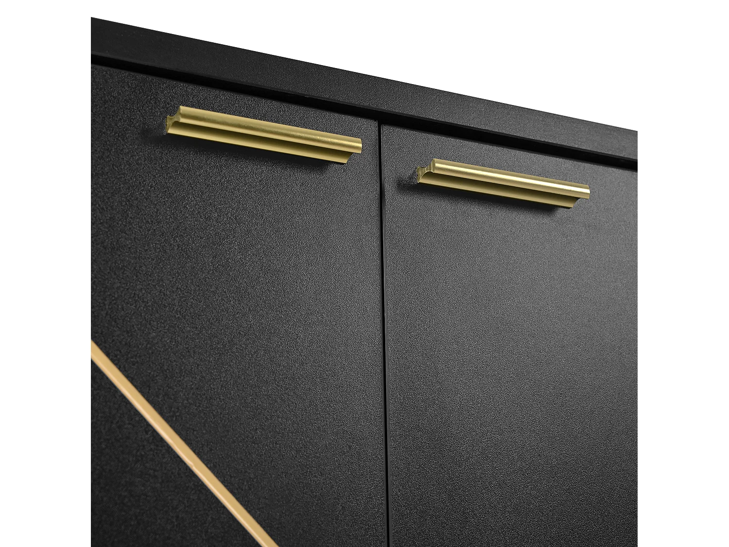 Aparador 150 x 40 x 80 cm com puxadores e pés em metal dourado para sala de estar e sala de jantar Preto