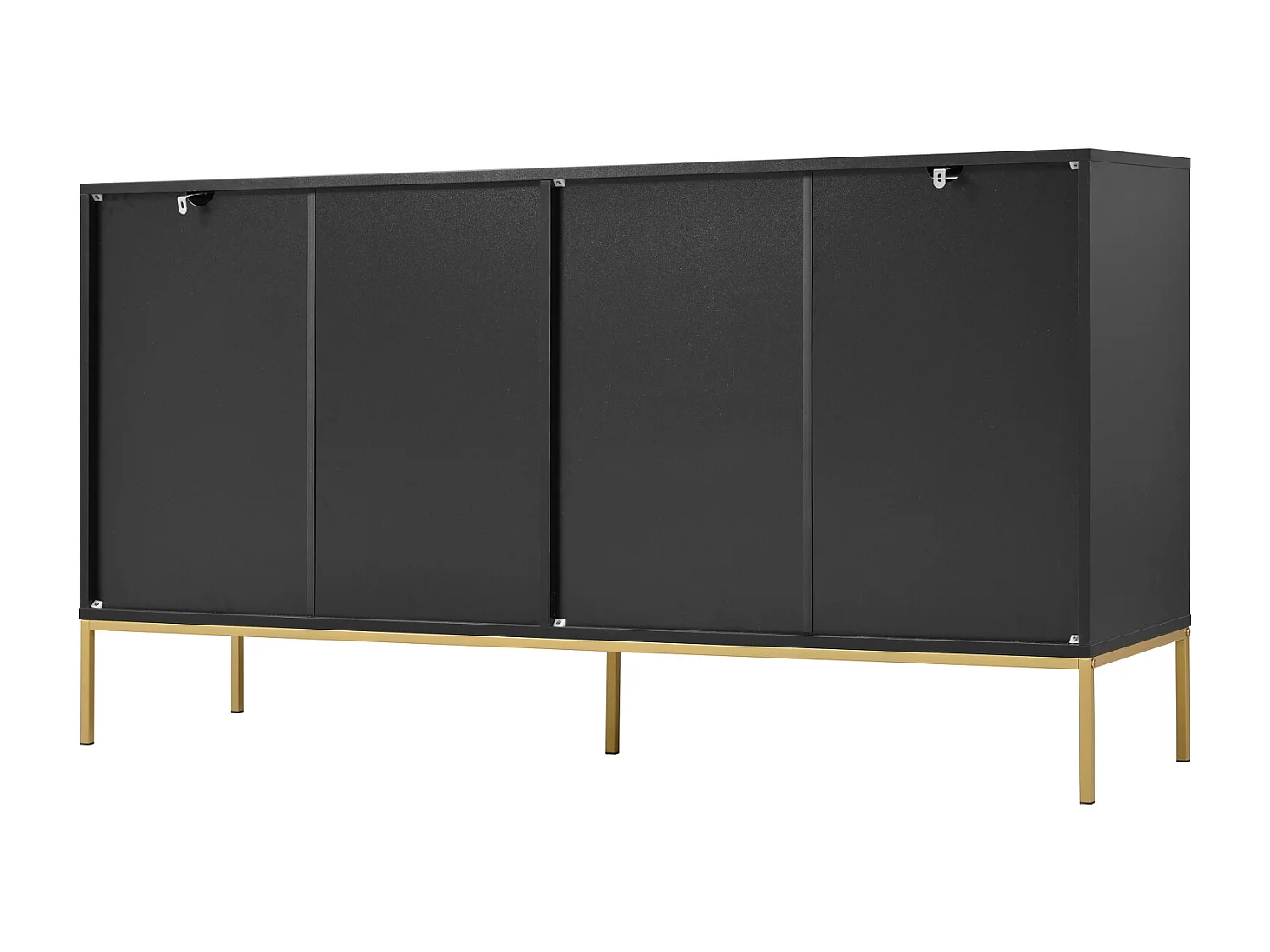 Aparador 150 x 40 x 80 cm com puxadores e pés em metal dourado para sala de estar e sala de jantar Preto