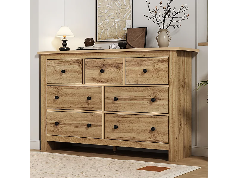 Aparador de comedor moderno de gran capacidad con 7 cajones, 152 x 40 x 88 cm, color madera