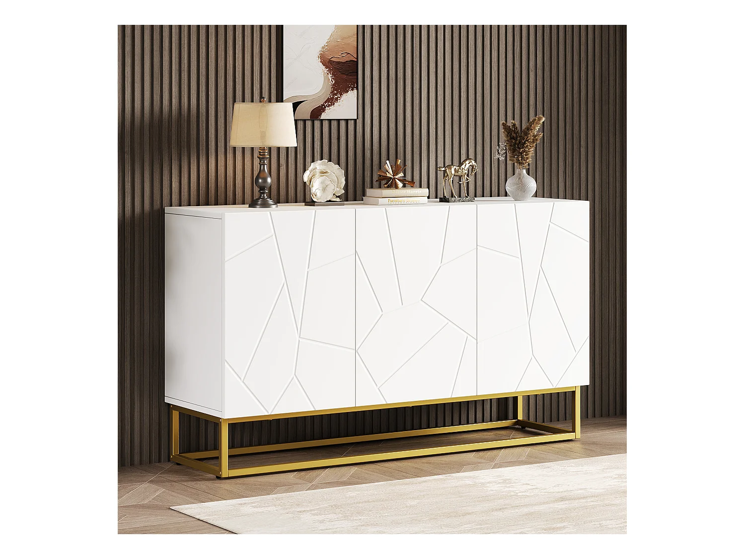 Aparador blanco 130 x 38 x 76 cm - Mueble de cocina de 3 puertas - Cómoda - para salón, cocina