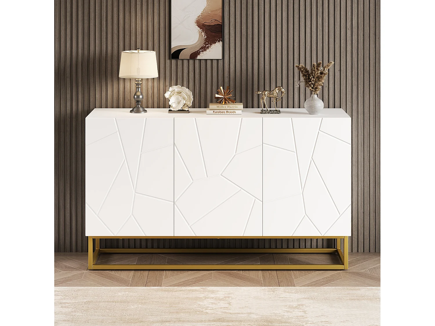 Buffet blanc 130 x 38 x 76 cm - Armoire de cuisine à 3 portes - Commode - pour salon, cuisine